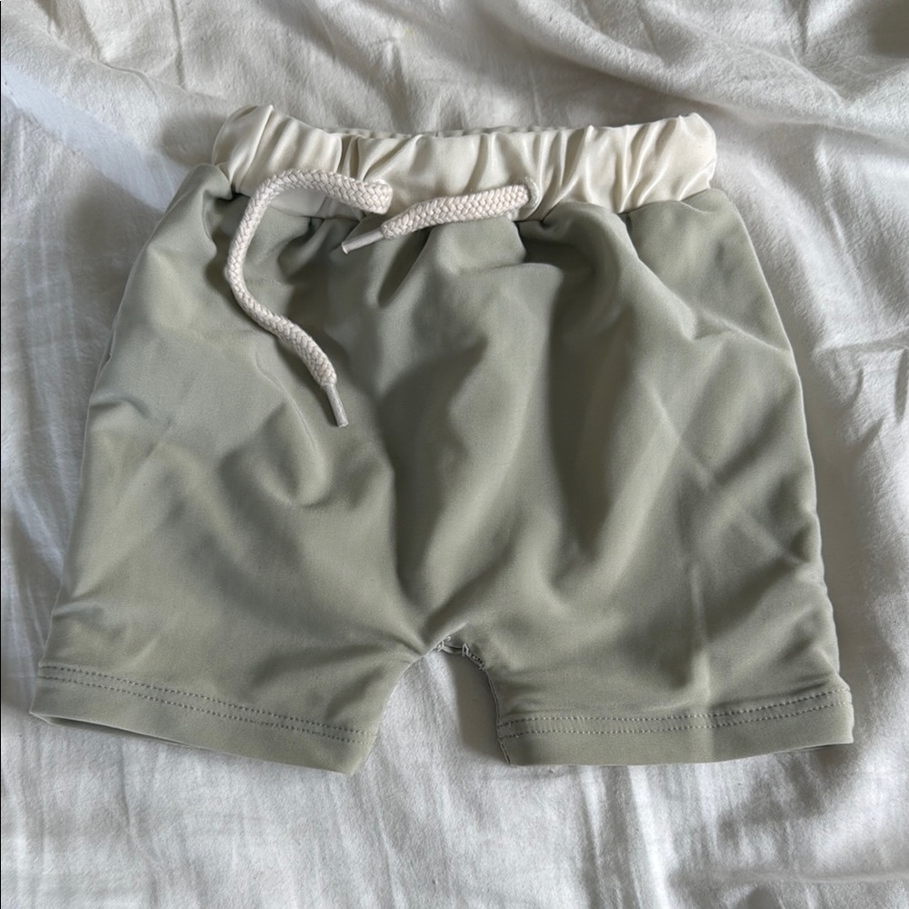 Kids Swim Trunks in Olive Green